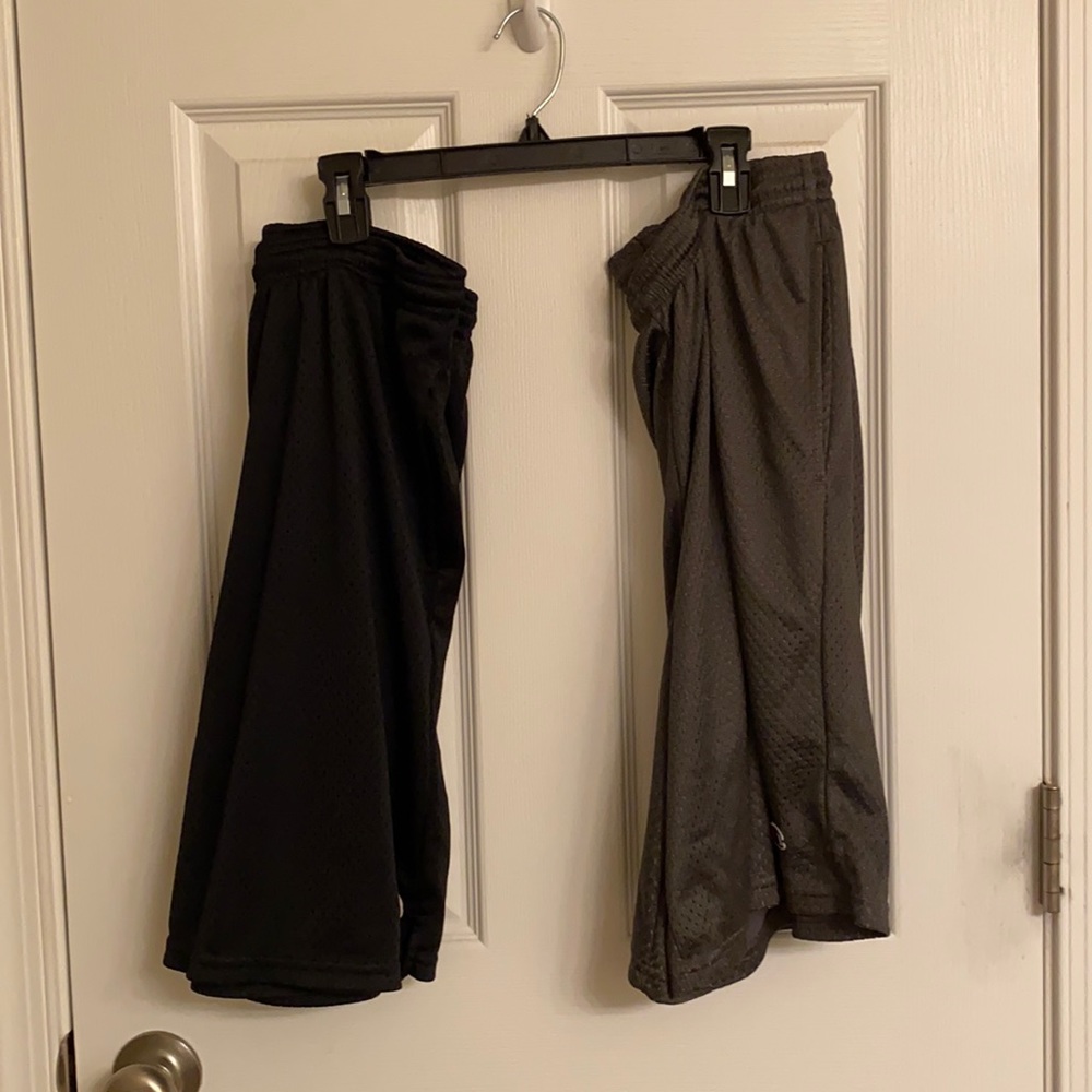 2 Champion Athletic Shorts 1 Black 1 Gray Drawstring Waist Polyester Size Medium